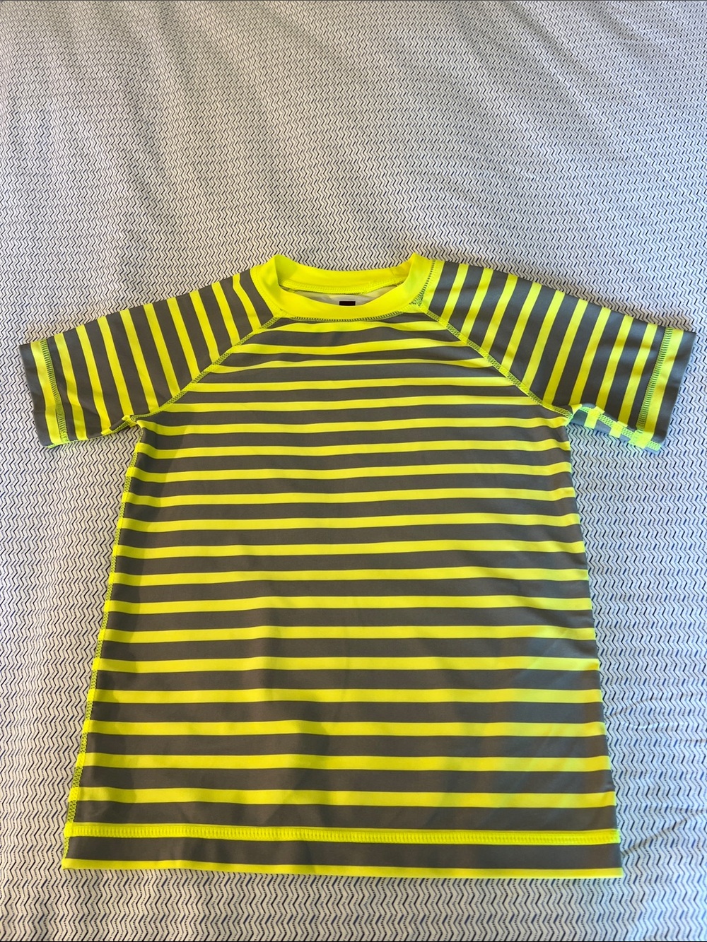 Tea Collection Neon Yellow & Charcoal Striped Kids Rashguard